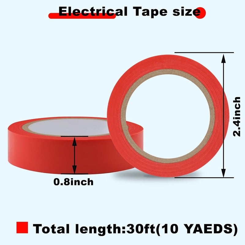 Romeda 9 Pack Electrical Tapes, Electrical Tape Water, Sun, and Oil Resistant, Electrical Tape is Suitable for Most Domestic, Commercial, and Industrial environments - Red - Image 2
